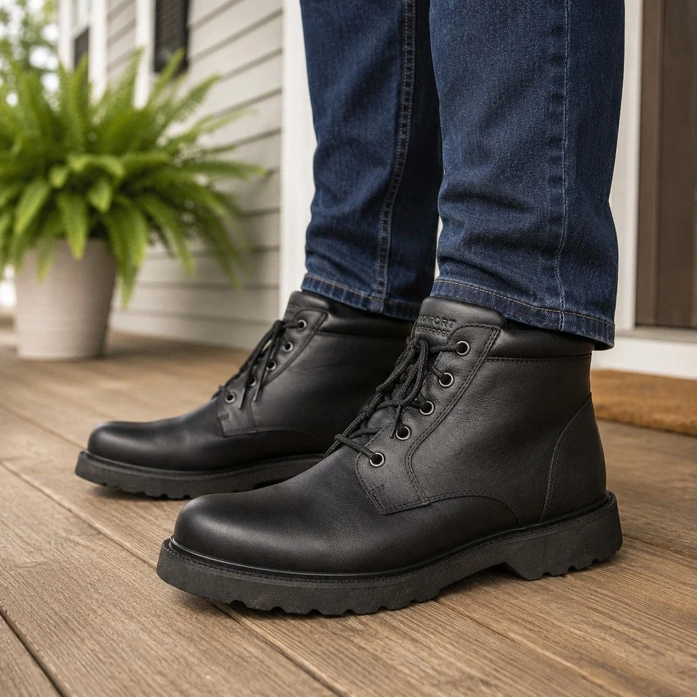 Rockport Hydro Shield Waterproof Chukka Boots Black Leather Lug Sole Men's 8.5 M